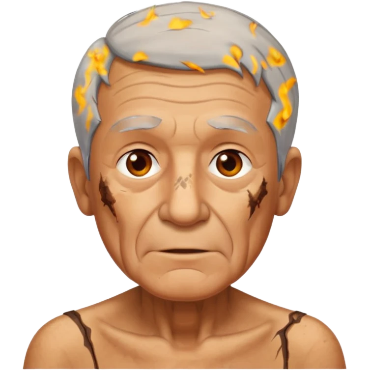 AN OLD MAN FULL OF BURNED MARKS BECAUSE OF COOKING OIL BUT ITS ON HIS BODY NOT FACE emoji