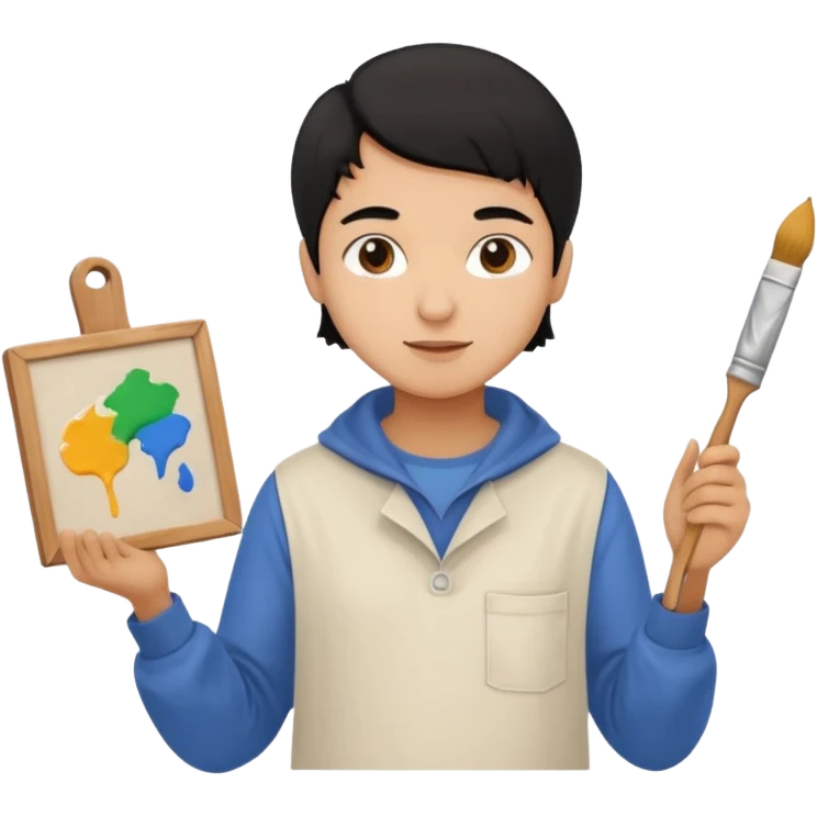 black haired light brown skinned painter with canvas emoji