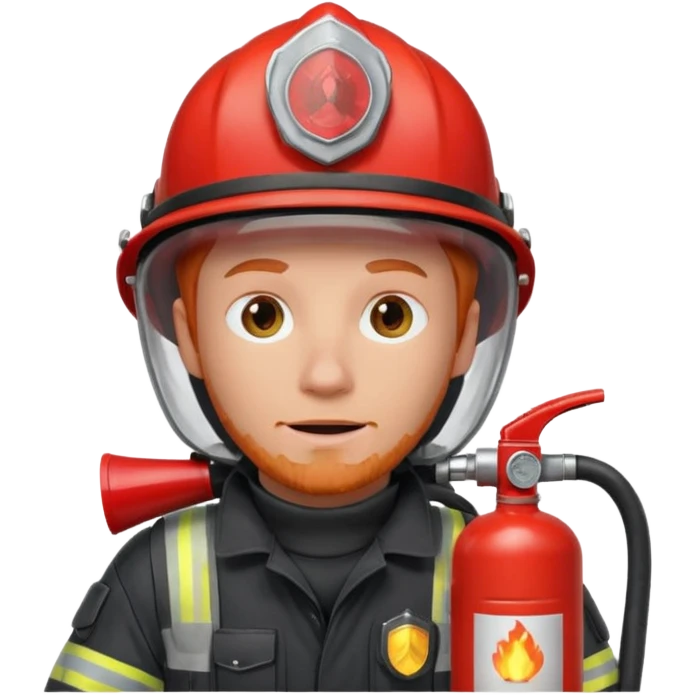 red haired Firefighter with respiratory protection with fire extinguisher emoji
