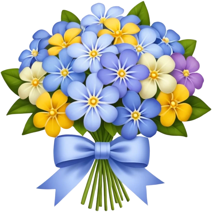 Periwinkle bouquet with assorted flowers, tied with a white bow emoji