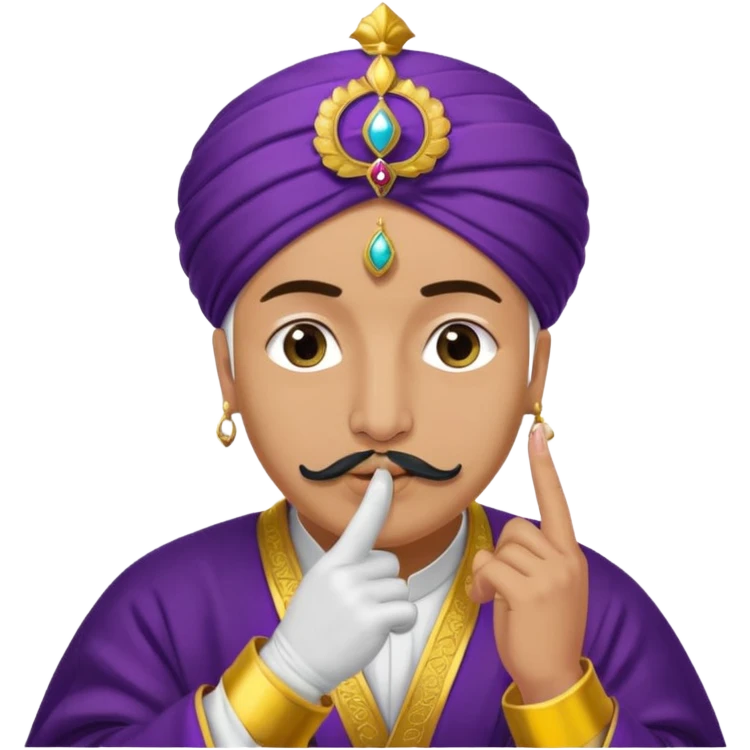 A turkish Sultan putting a finger in front of his mouth while his eyes are pure white emoji