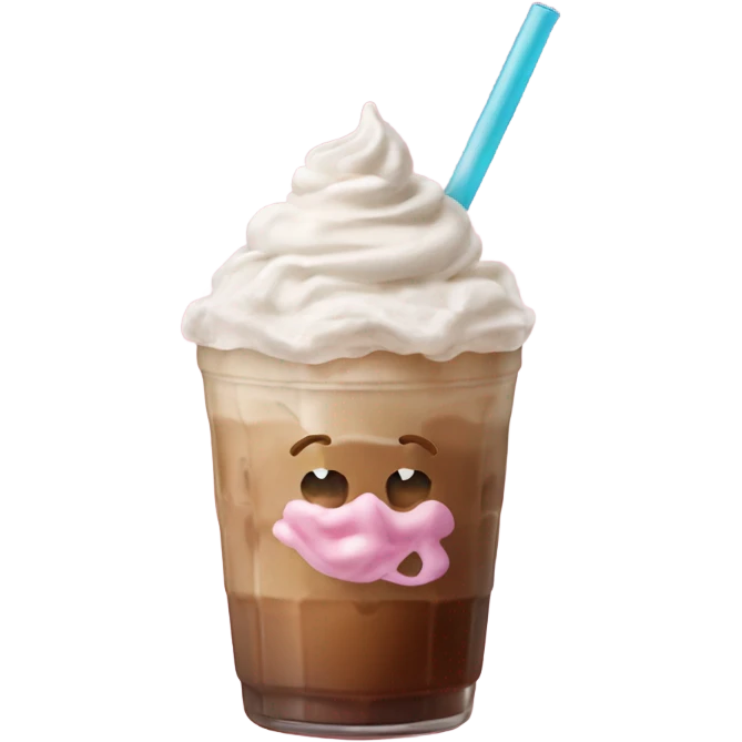 Iced coffee with pink whipped cream emoji