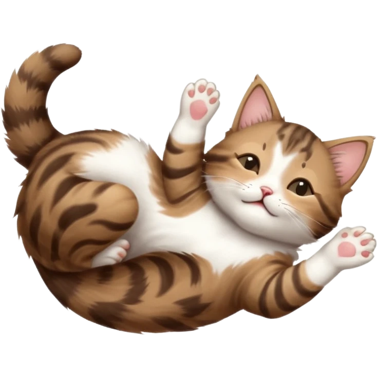 dark brown tabby and white kitten with his eyes closed whilst in funny positions stretched out and  upside down emoji
