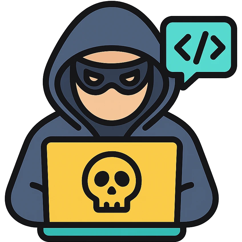 hacker with laptop and code emoji