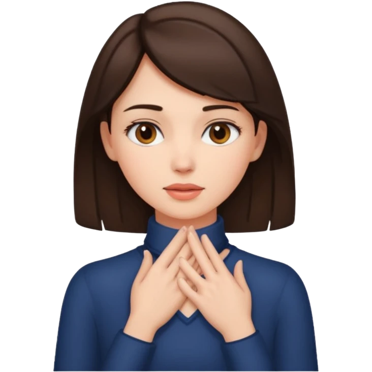 a brunette woman with two hands on her neck emoji