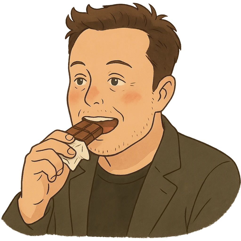 cartoon Elon Musk eating chocolate, ghibli style emoji