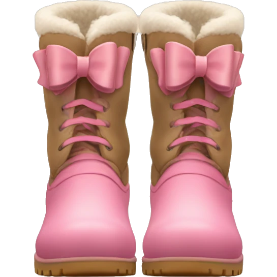 pink bow on the back of light brown winter boots emoji