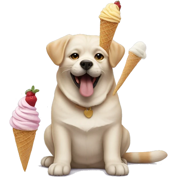 Cat and dog eating ice cream emoji