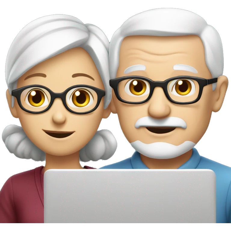 white and nerd Grandparents in Day St Valentines with laptops emoji