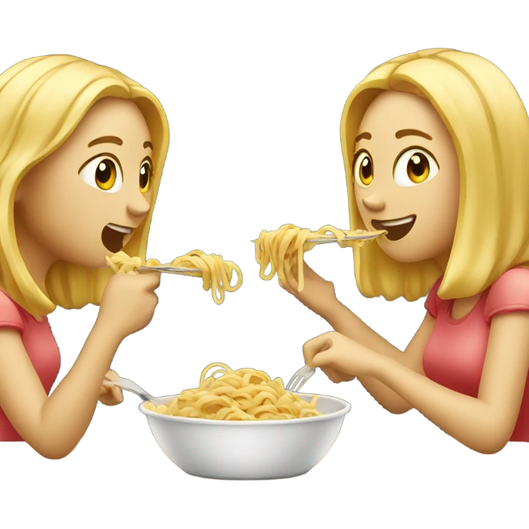 Two blonde girls eating pasta emoji
