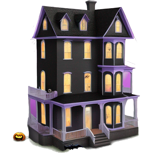Barbie’s and Batman’s 6 story tall very haunted dream house with complete wrap-around porch and ghosts,guests, and spider webs everywhere and some broken windows and boards  emoji