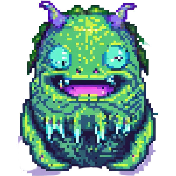 slime monster pixel art with a mischievous grin emoji