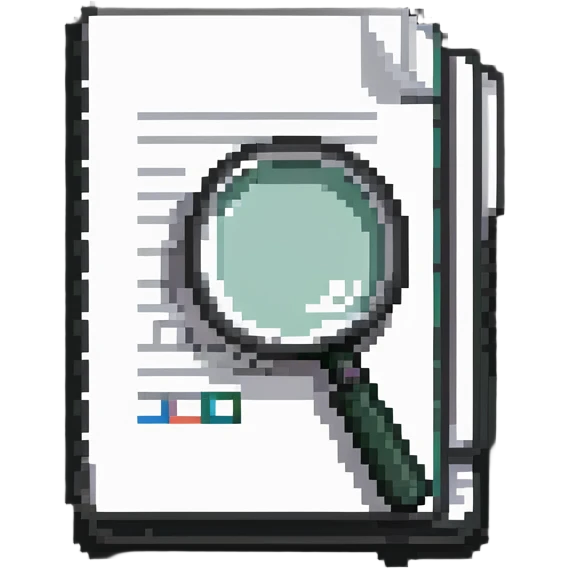 information repository icon with document stack and search magnifying glass emoji