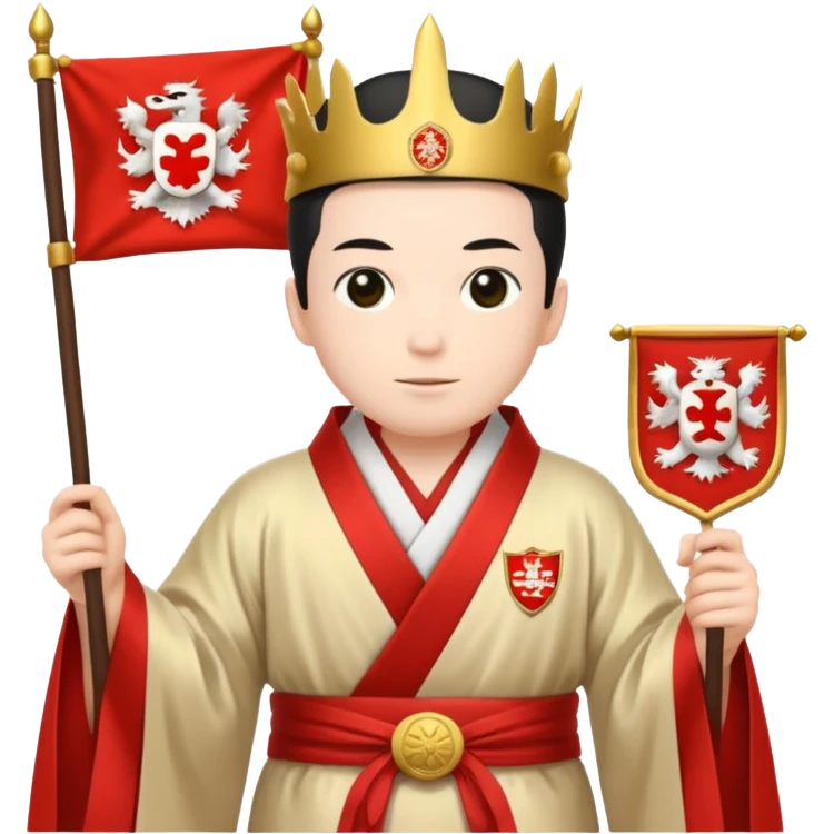 Japanese Castle Lord, Lord standing before a Japanese castle backdrop, holding a banner with family crest. emoji