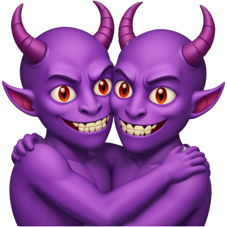 purple demons cuddling in love with eachother  emoji