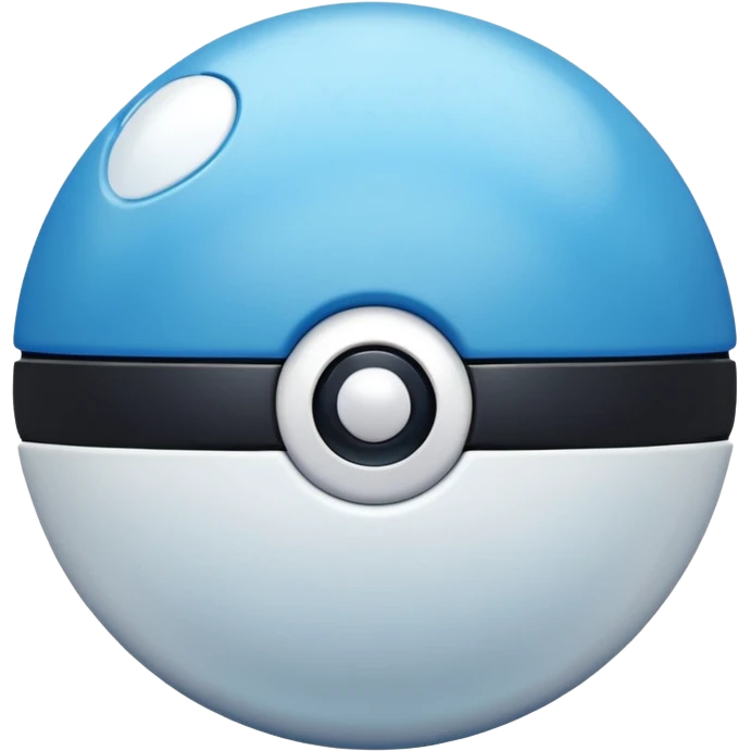 blue pokeball emoji, top half is a more saturated blue, bottom half is white, black stripe, with a white sheen, with a pearlescent finish, with a crack effect emoji