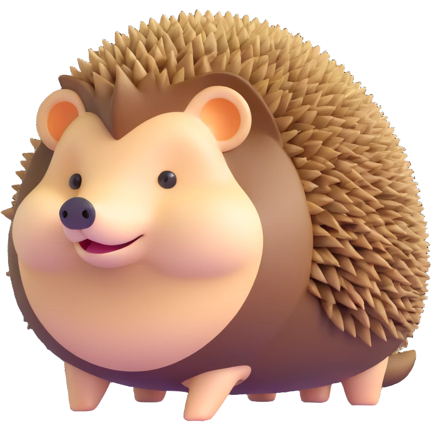 small cute hedgehog with round body, brown spines, pointed nose and tiny legs emoji