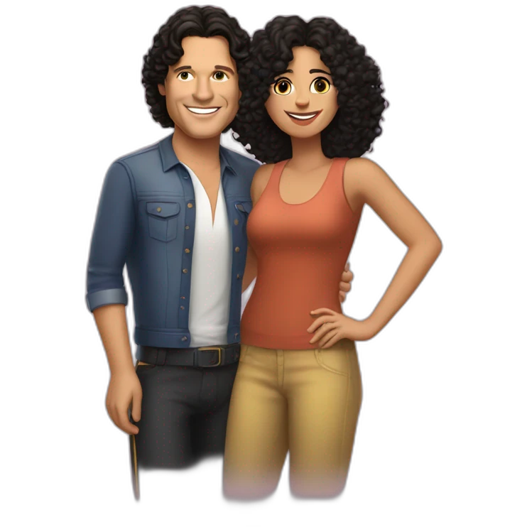 Carlos Vives with Colombian woman of 30's with short curly black hair emoji