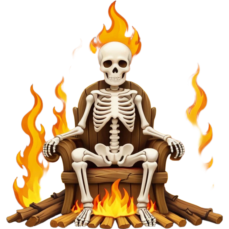 A skeleton sitting on a throne. Throne on fire around him emoji
