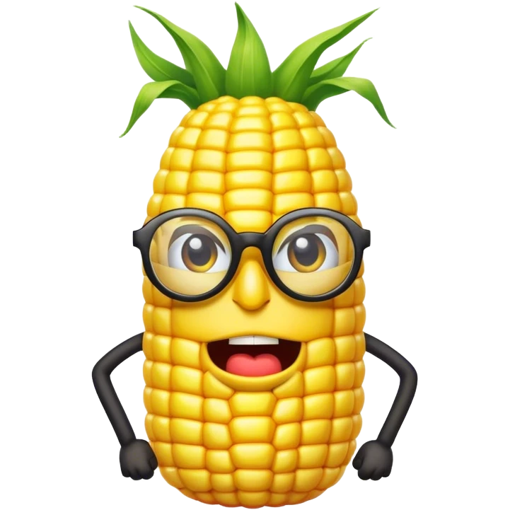 A cartoony corn with black limbs and a face with glasses on that is mad emoji