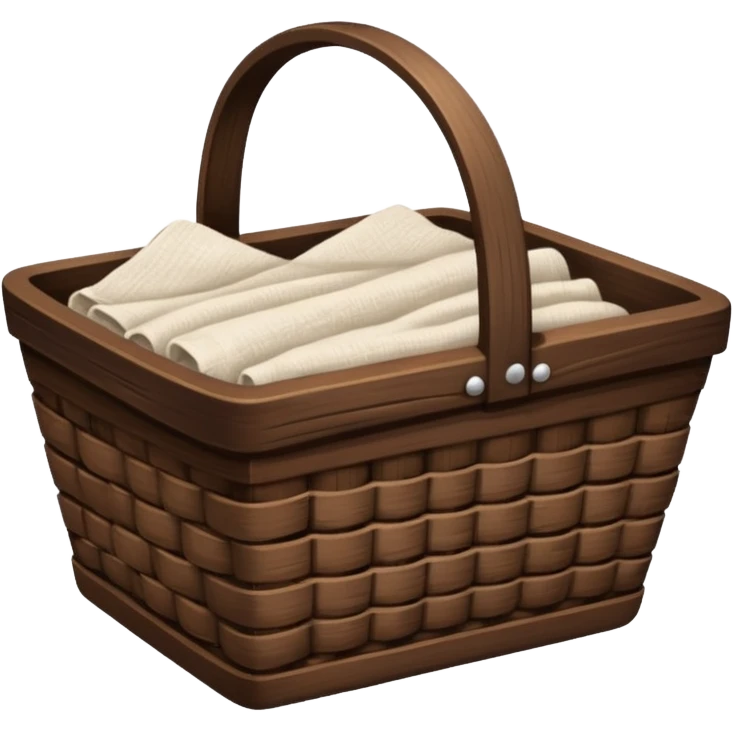 A dark wooden raffia Brown basket with fresh washed linen emoji