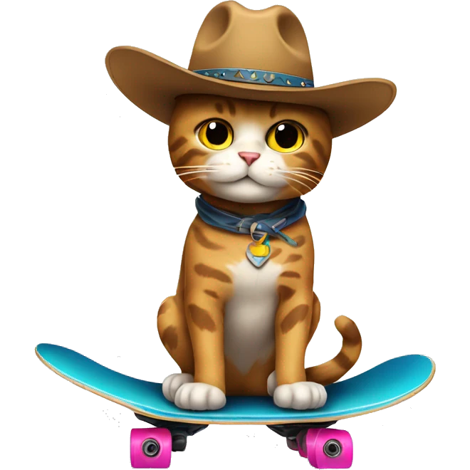 a cool cowboy cat on skateboard emoji