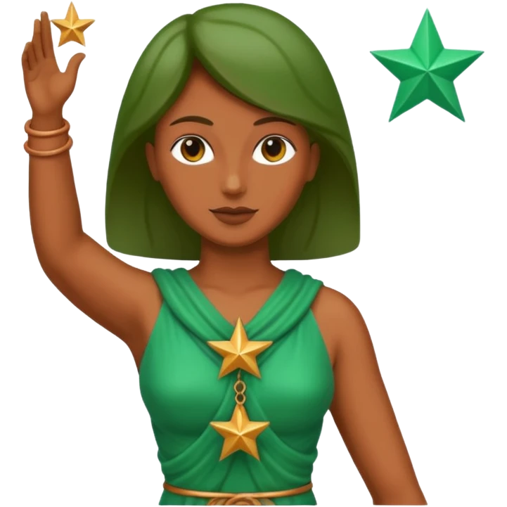 copper green female statue holding up 3 stars in a triangle emoji