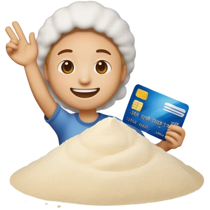 Happy emoji with credit card in hand and a pile of flour emoji