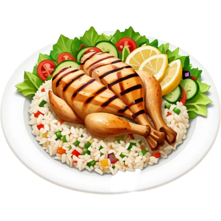 Grilled diced chicken and rice with salad emoji