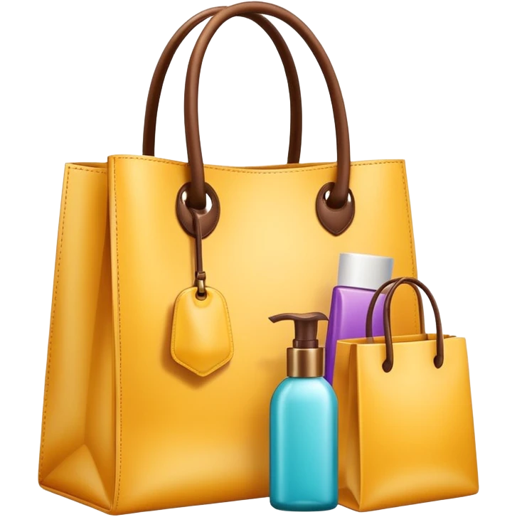 emoji of luxury brand labeled beauty products near shopping bag
 emoji