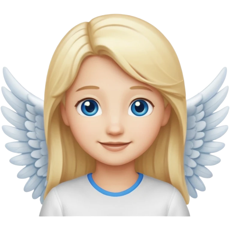 angel emoji blonde hair, blue eyes and smiling, larger wings with darker outline on them emoji