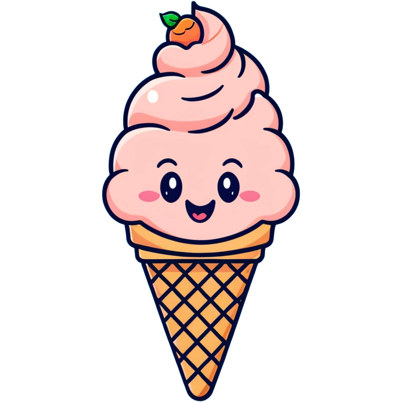 Cute peach ice cream cone with a happy face emoji