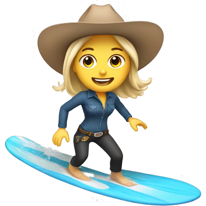 White Girl surfing a wave wearing a cowboy hat emoji