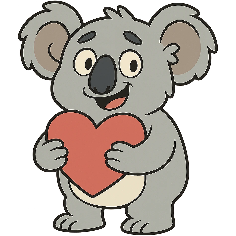 cartoon koala holding a heart in flat toon style emoji
