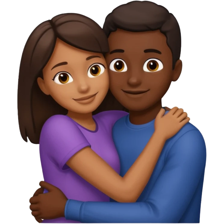 carmel girl with dark brown and tall darkskin black boy hugging  emoji