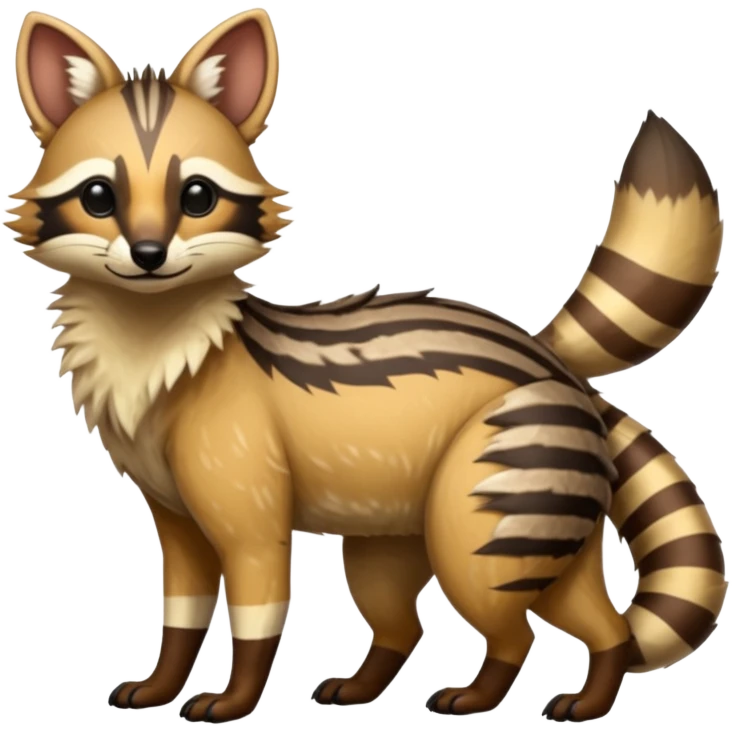 Shiny Glossy Aardwolf-Maned-Numbat-Tanuki-Genet-Bobcat-fusion-animal-hybrid-creature, full body emoji