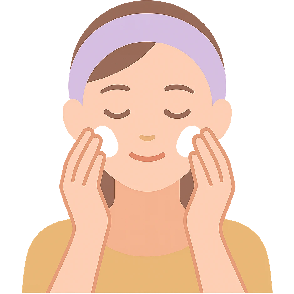 moça fazendo skincare no rosto, traços suaves emoji