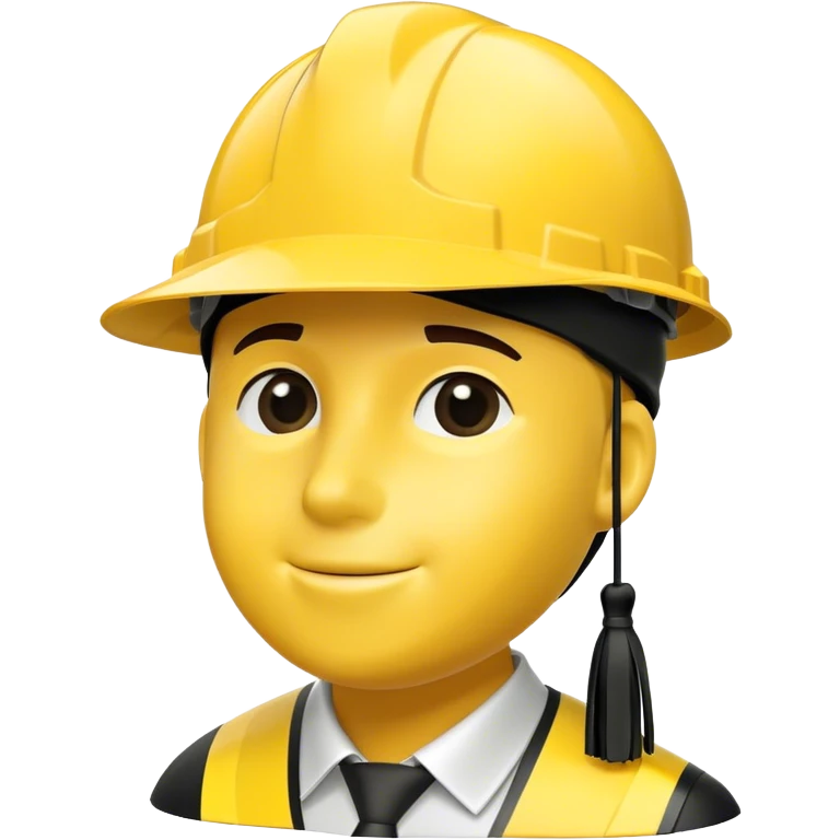 A bright yellow hard hat with a small black tassel hanging from one side, combining the traditional graduation cap with an engineer's safety helmet. The helmet has realistic ridges and a sturdy design, symbolizing construction, engineering, and technical expertise. The tassel is slightly swaying, adding a graduation touch. The background is plain white. emoji