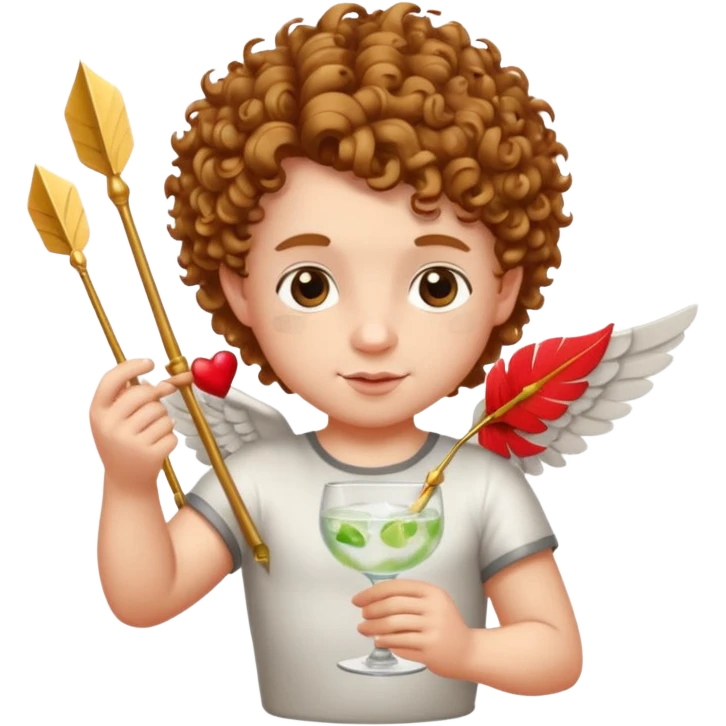 Cupid (with wings) with his arrow in his right hand, mixing a glass of Gin Tonic in his left hand emoji