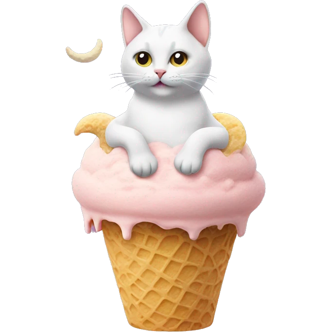 Cat sitting on moon made of icecream emoji
