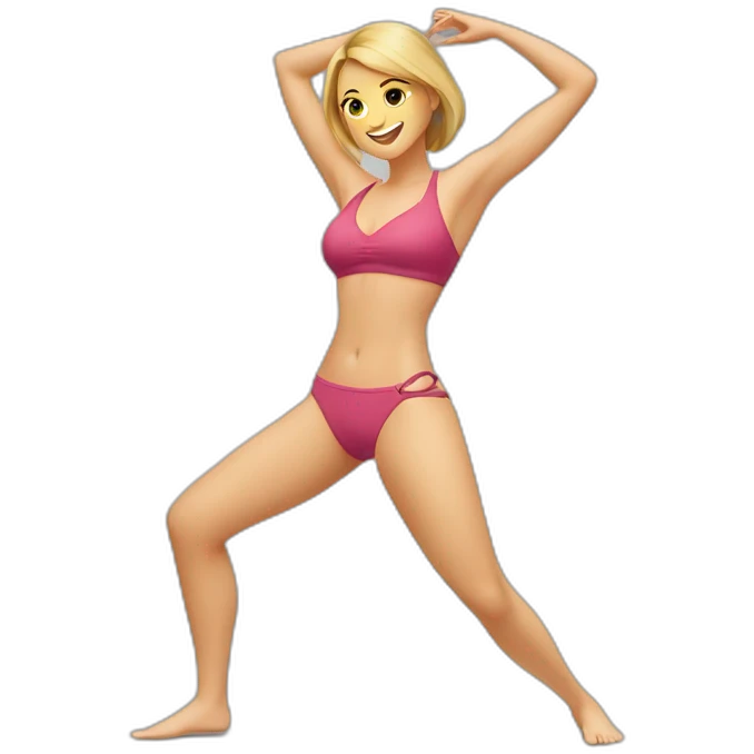 slim-thick caucasian women doing a split in bikini emoji