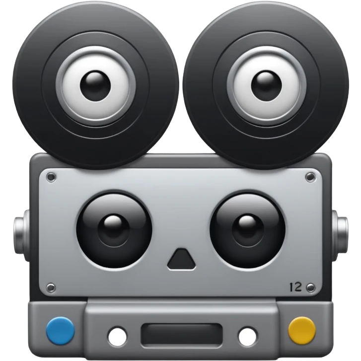 Minimalist emoji-style sticker of a VHS tape where the reels look like eyes, staring out. Black, white, and gray tones only.
 emoji