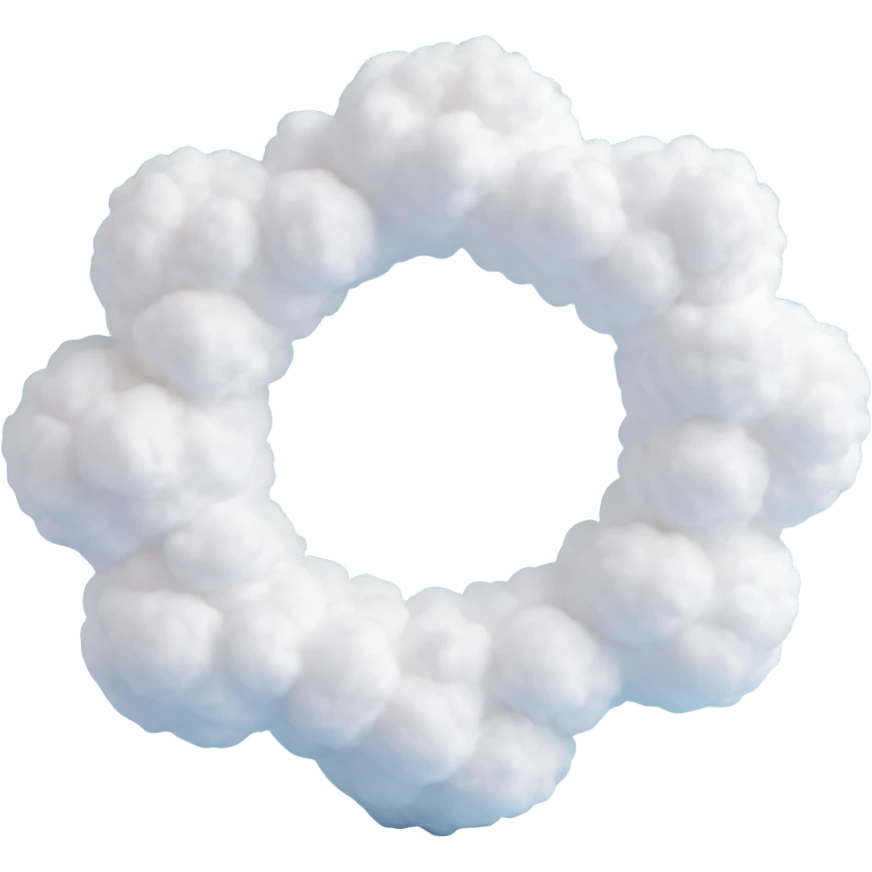 flying person made entirely of small very white fluffy convex clouds, minimalist, airy, no background, clean style emoji