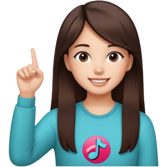 Girl with tiktok logo point up with one finger and dark brown hair emoji