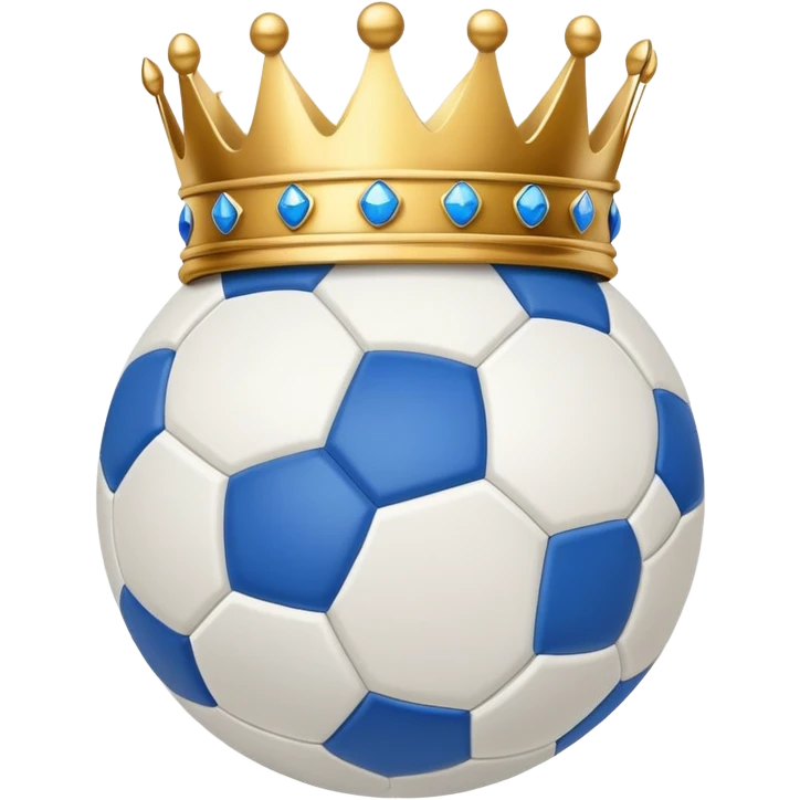 Real Madrid inspired white soccer ball with gold and blue accents and a crown on top emoji