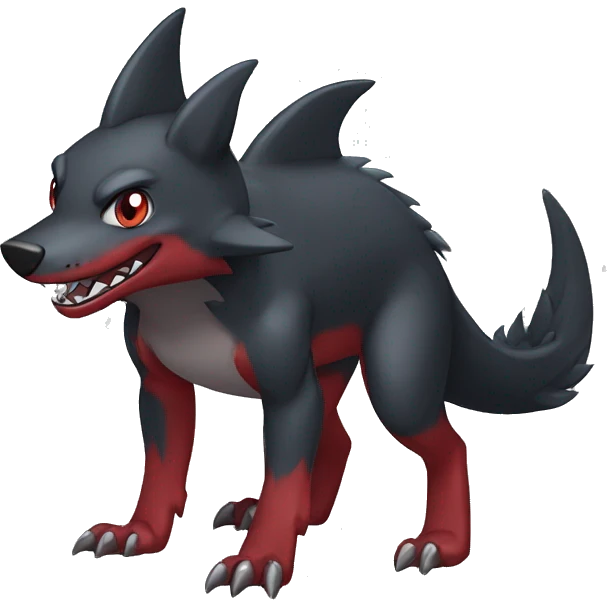 Cute cool black red nargacuga-shark-wolf animal hybrid Fakemon full body emoji