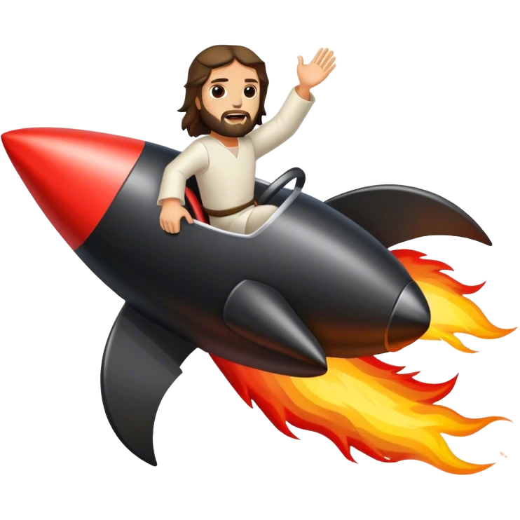 jesus driving fine black rocket with fire color france emoji