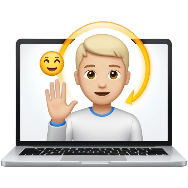Online course, laptop screen with a person emerging teaching something. Lesson, video course, semi 3D emoji style emoji