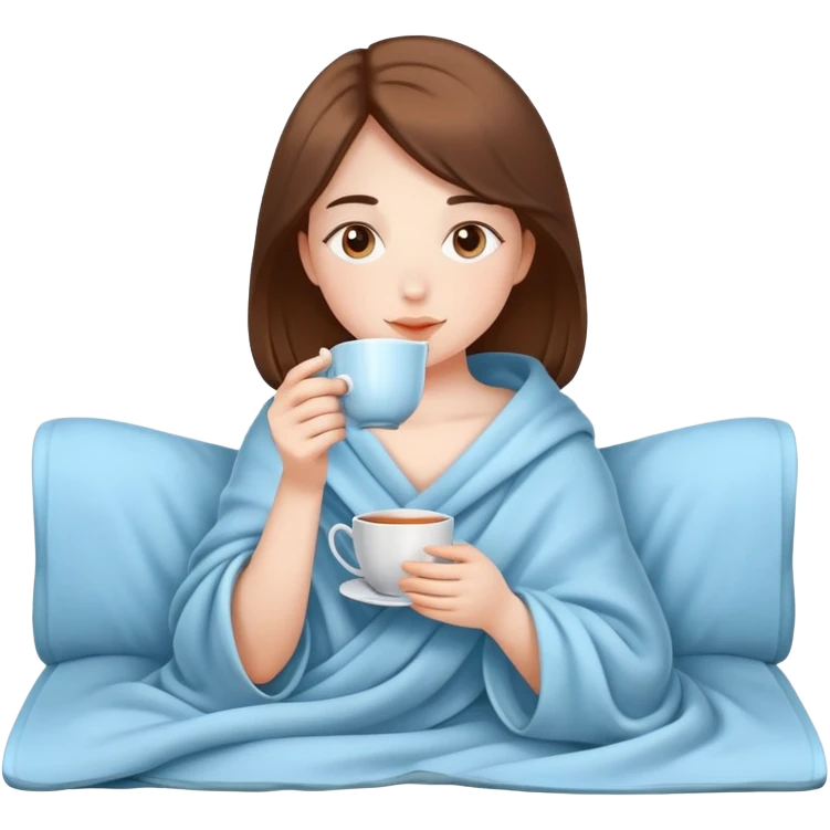 girl drinking tea in a light blue blanket emoji