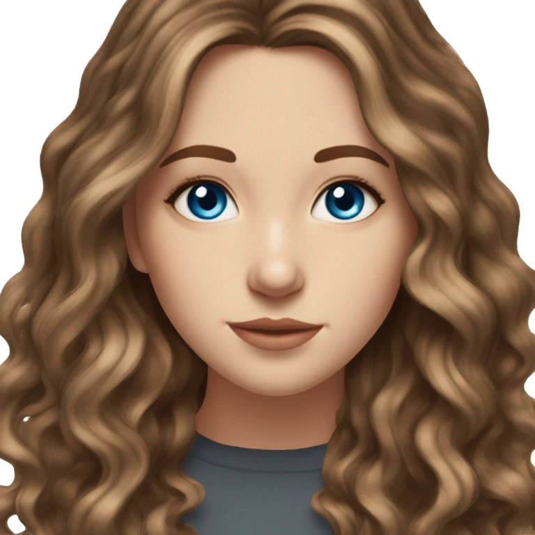 White girl blue eyes with long wavy brown hair with brown highlights balayage  emoji